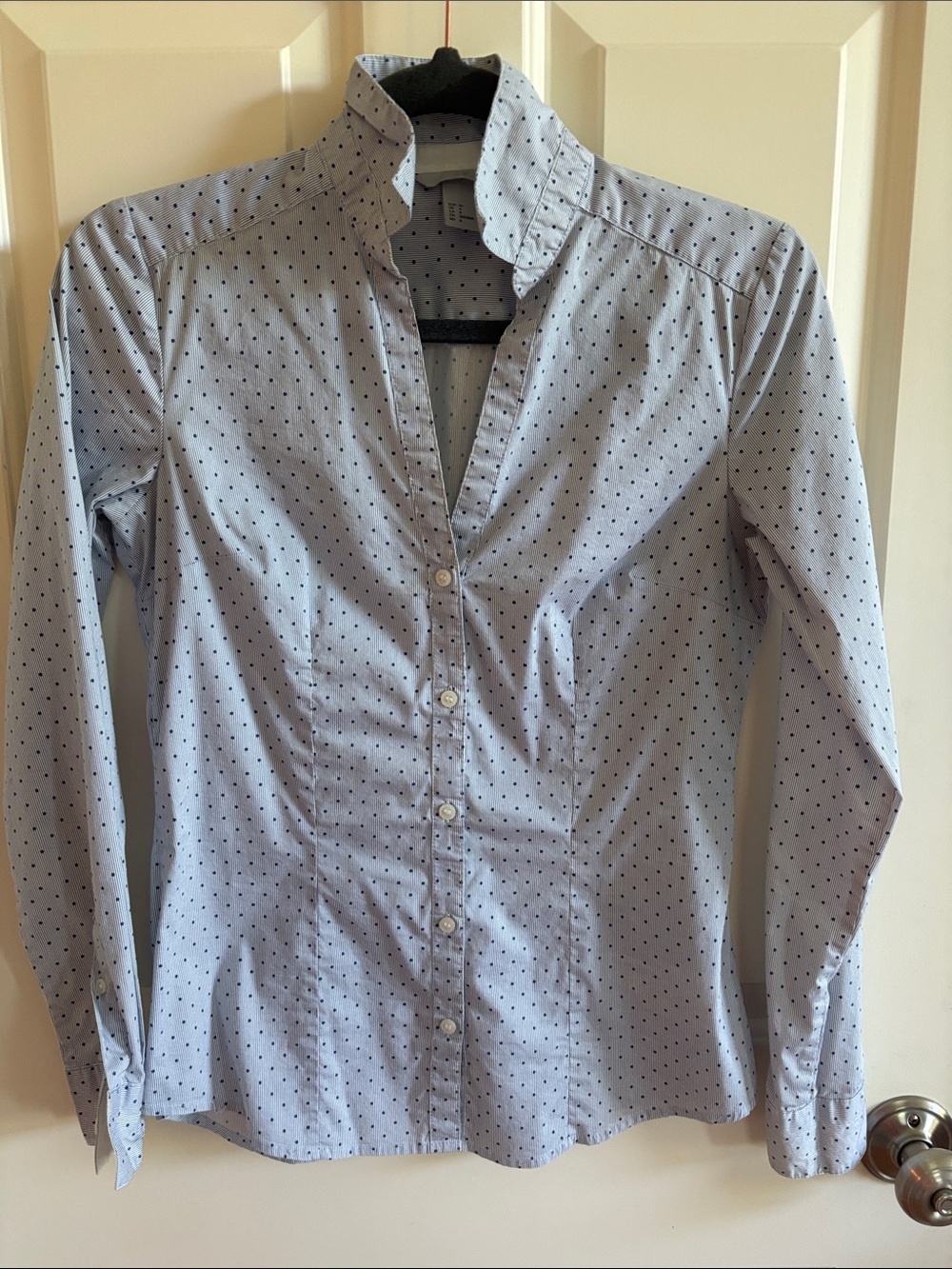 Women’s tailored Light Blue Polka Dot Button-Up Shirt